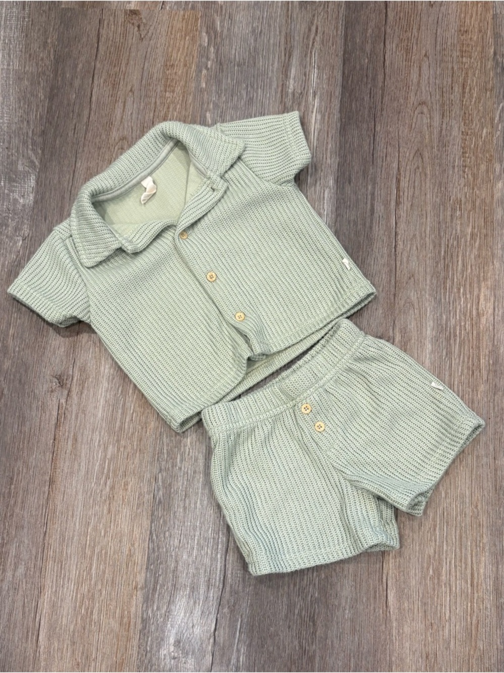 Kids Textured Two-Piece Set in Sage Green
